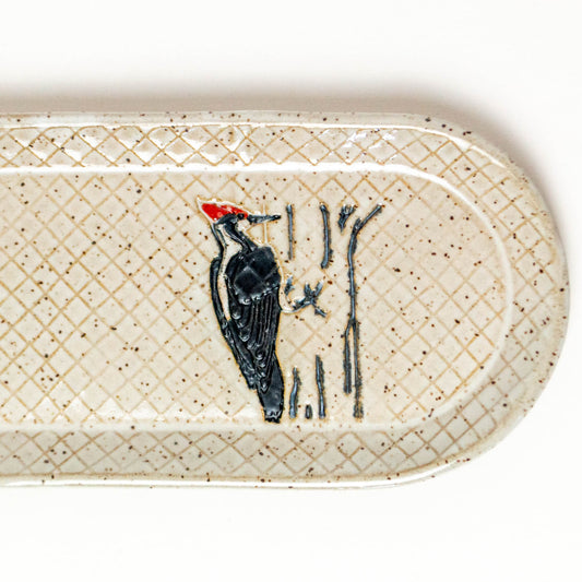 Woodpecker White Stoneware 12" Platter