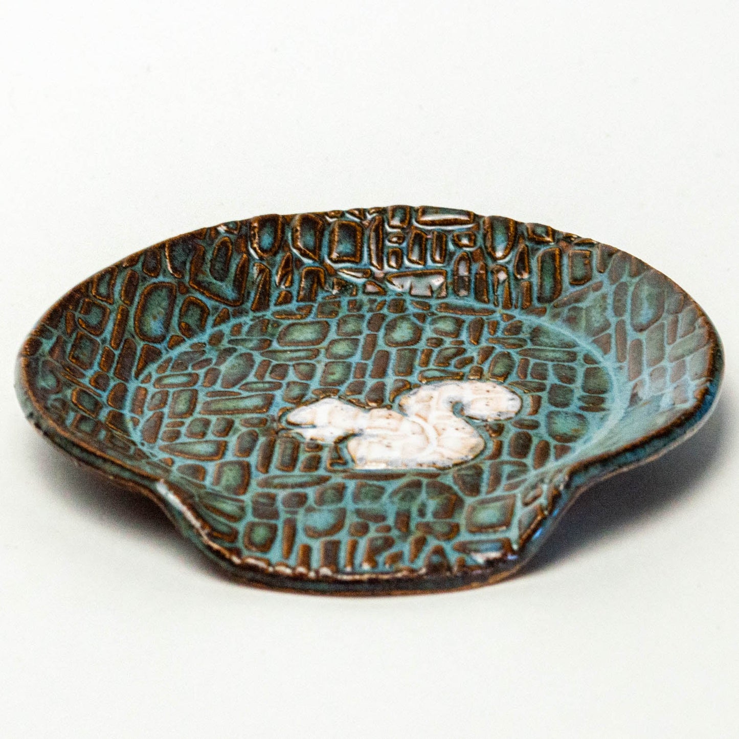 White Squirrel on Blue Stoneware Spoon Rest