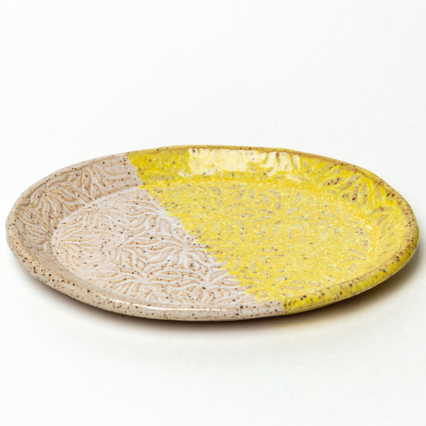 Yellow & White Oval Stoneware Trinket Dish