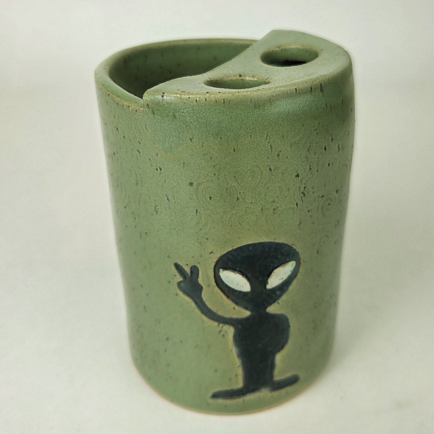 Alien Handmade Green Stoneware Toothbrush Holder