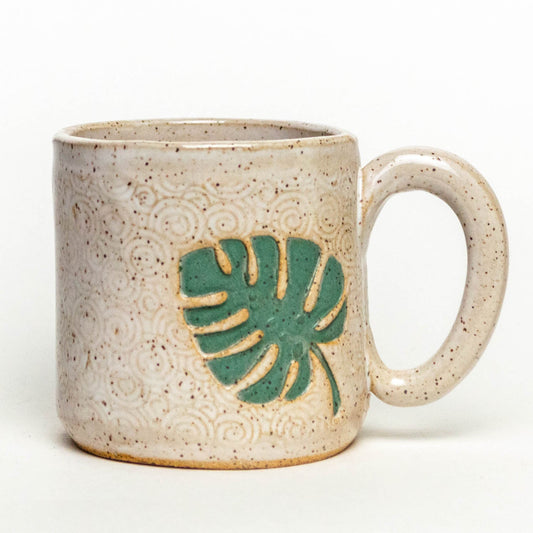 Monstera Leaf on White Stoneware 10oz Mug