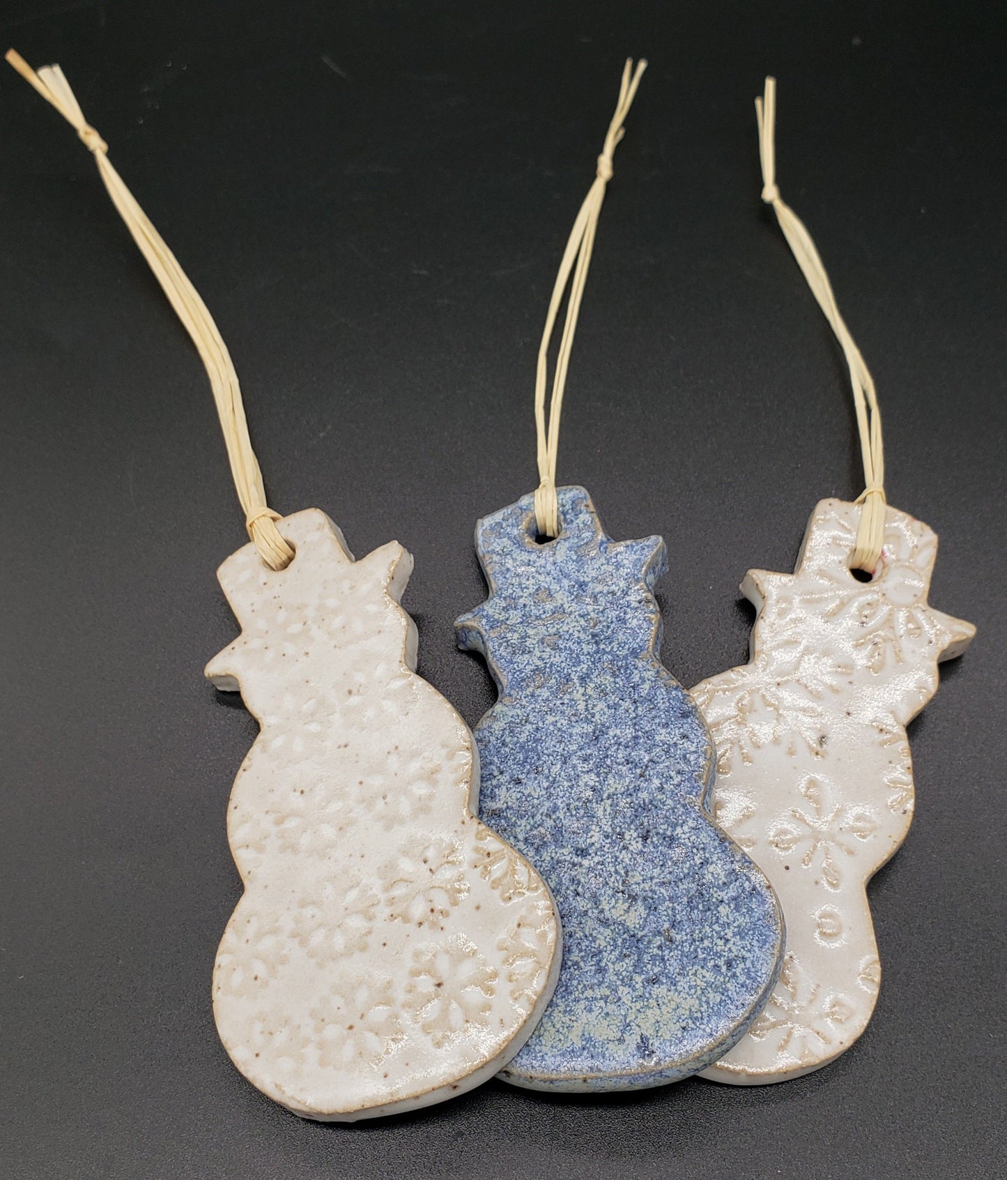Snowman Handmade Stoneware Ornament (Choice of 2 Colors)