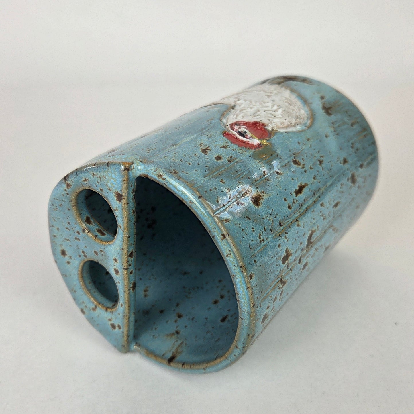 White Chicken Handmade Stoneware Toothbrush Holder