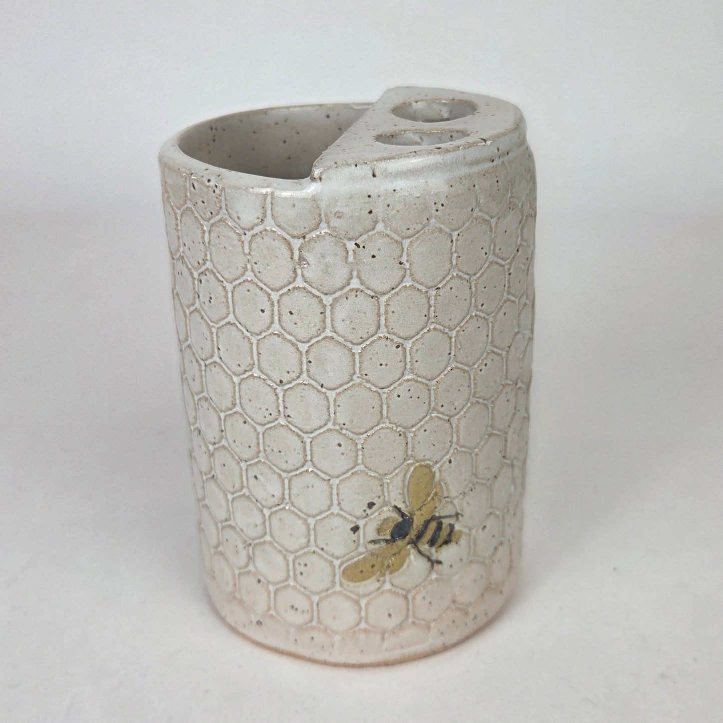 Bee Pattern Handmade Stoneware Toothbrush Holder