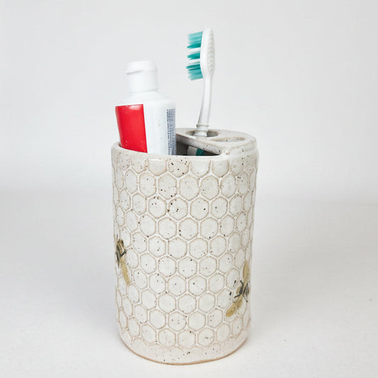 Bee Pattern Handmade Stoneware Toothbrush Holder
