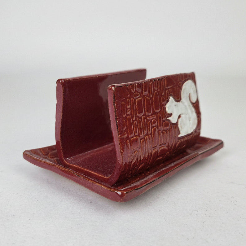 White Squirrel on Cinnamon Stoneware Sponge Holder