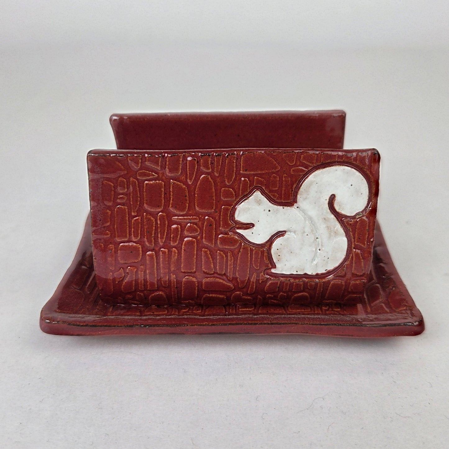 White Squirrel on Cinnamon Stoneware Sponge Holder