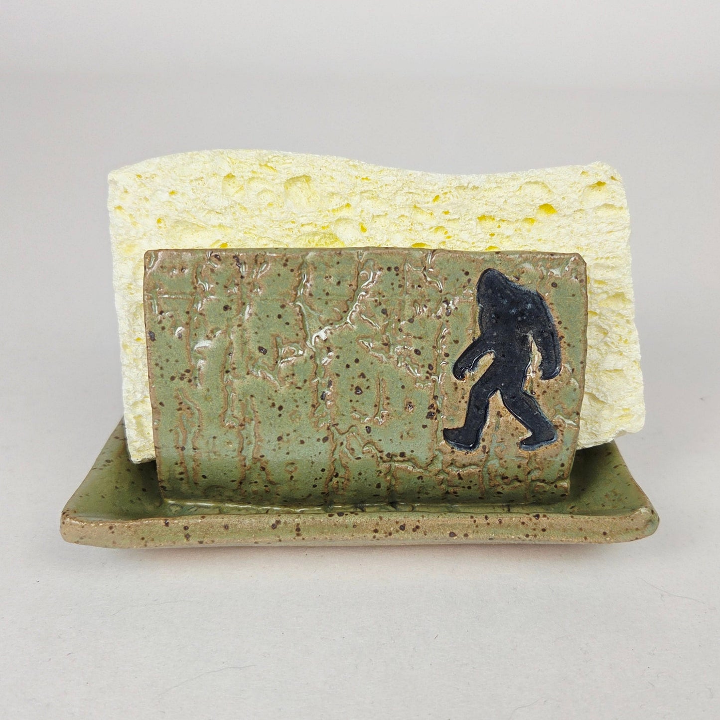 Sasquatch/Bigfoot Green Stoneware Sponge Holder