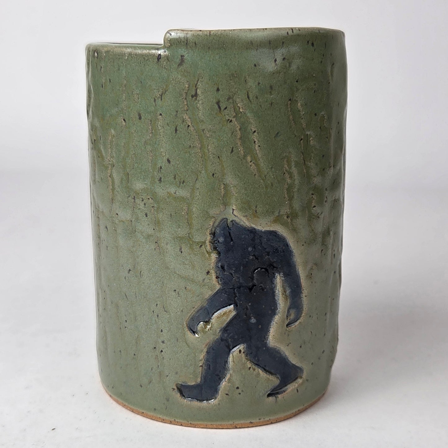 Sasquatch / Bigfoot Handmade Green Stoneware Toothbrush Holder