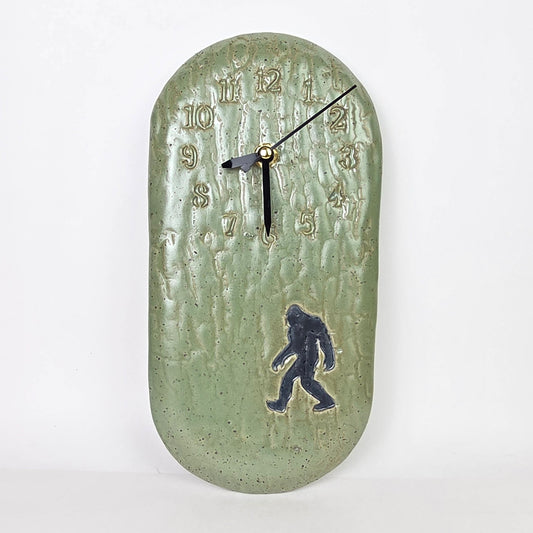 Sasquatch / Bigfoot Handmade Green Stoneware Clock