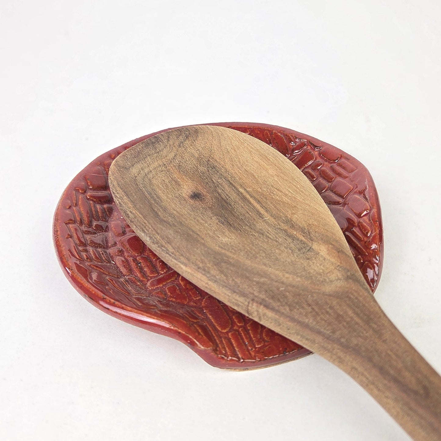 White Squirrel on Cinnamon Stoneware Spoon Rest