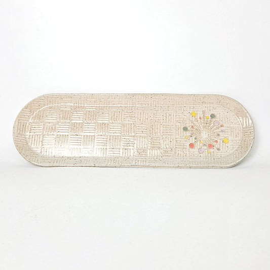 Art Deco Sunburst on White Stoneware 12" Platter