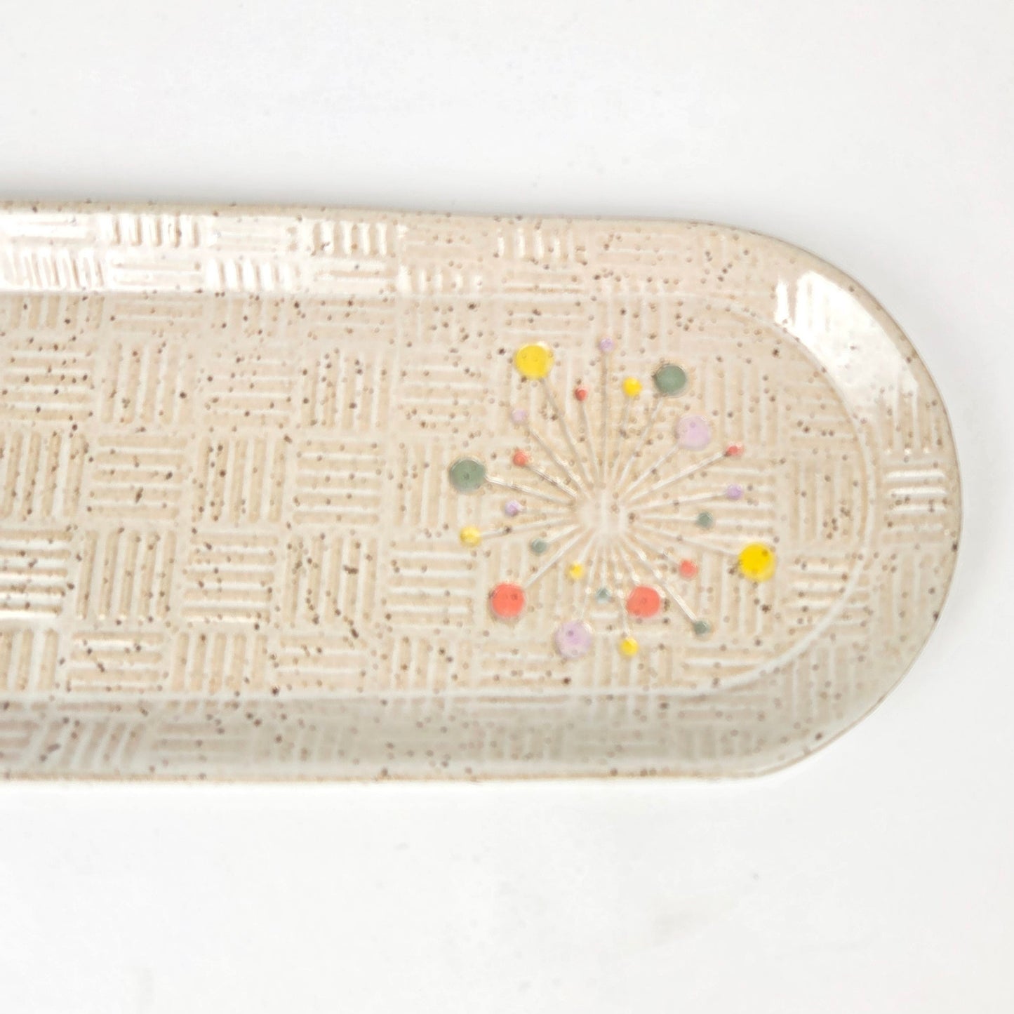 Art Deco Sunburst on White Stoneware 12" Platter