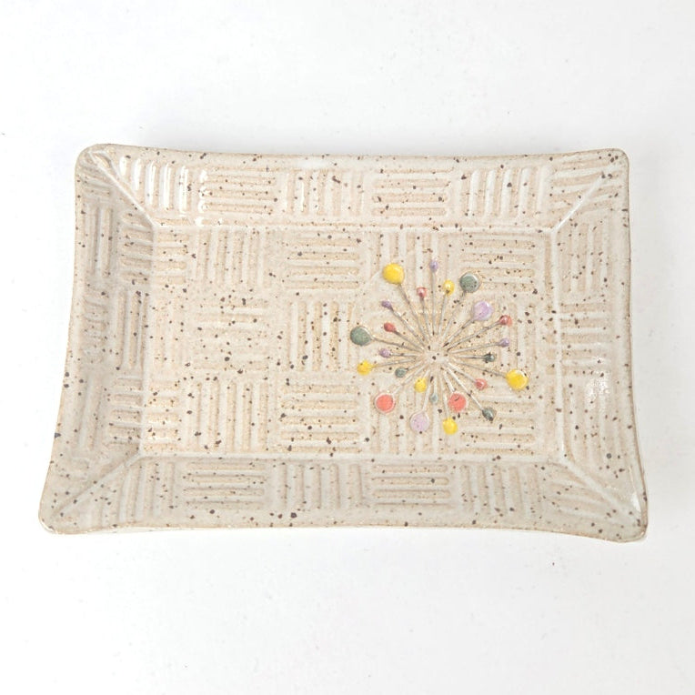Art Deco Sunburst on White Stoneware Trinket Dish
