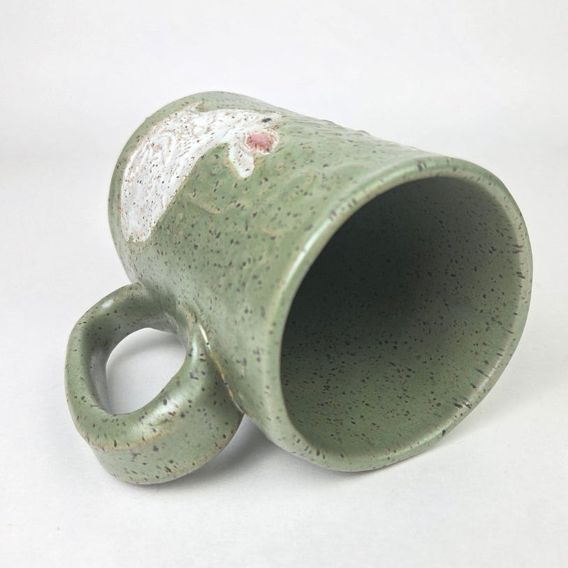 White Rabbit on Green 14oz Stoneware Handmade Mug