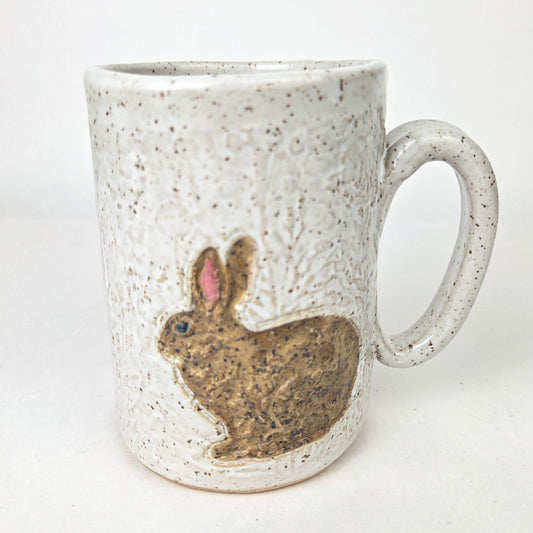 Brown Rabbit on White 14oz Stoneware Handmade Mug