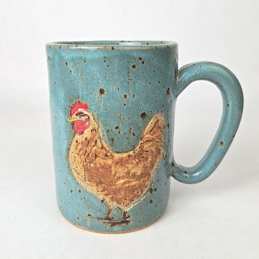 Brown Chicken Stoneware Blue Spangled 14 oz Mug