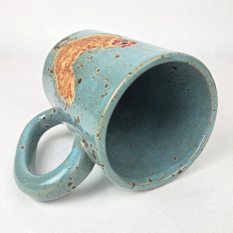Brown Chicken Stoneware Blue Spangled 14 oz Mug