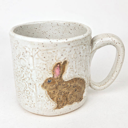 Brown Rabbit on White 10oz Stoneware Handmade Mug