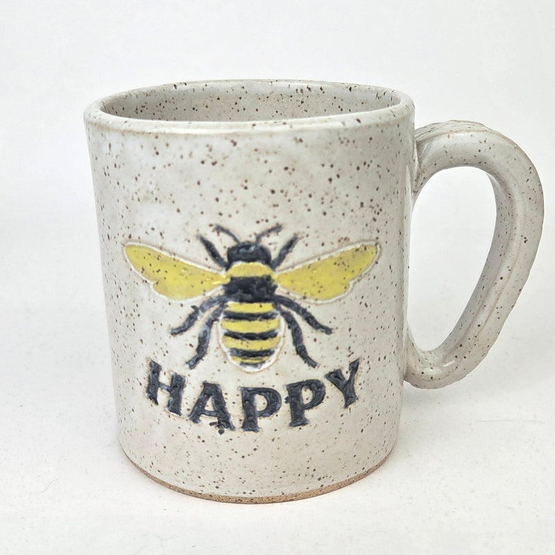 Bee Happy Pattern White Stoneware 12oz Mug