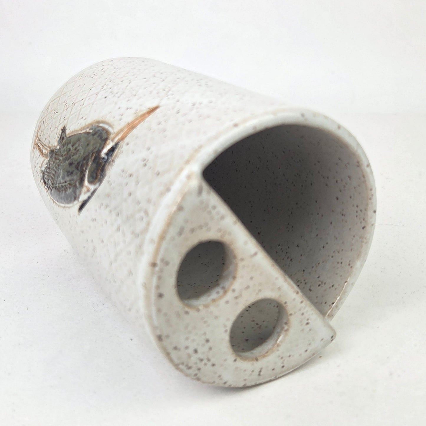 Blue Heron on White Handmade Stoneware Toothbrush Holder