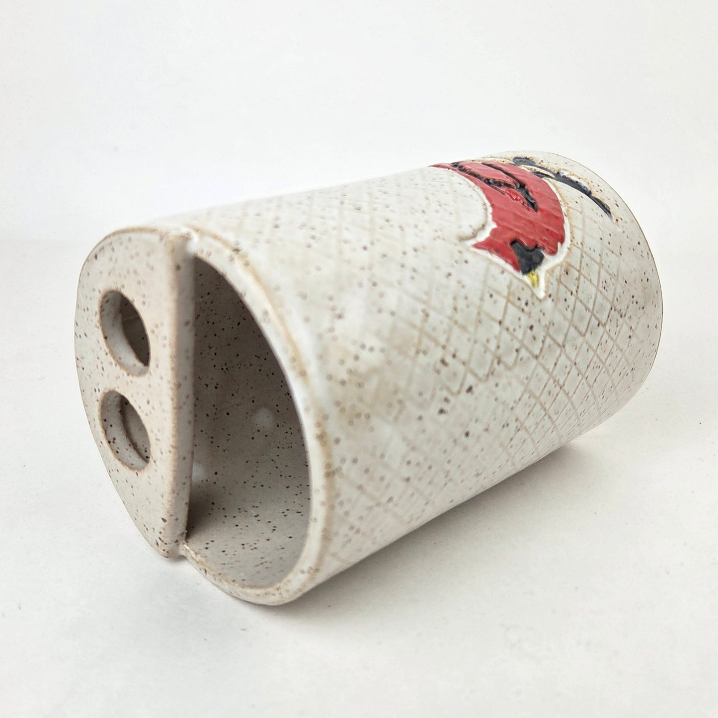 Cardinal on White Handmade Stoneware Toothbrush Holder