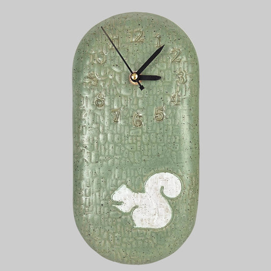 White Squirrel on Green Stoneware Wall Clock