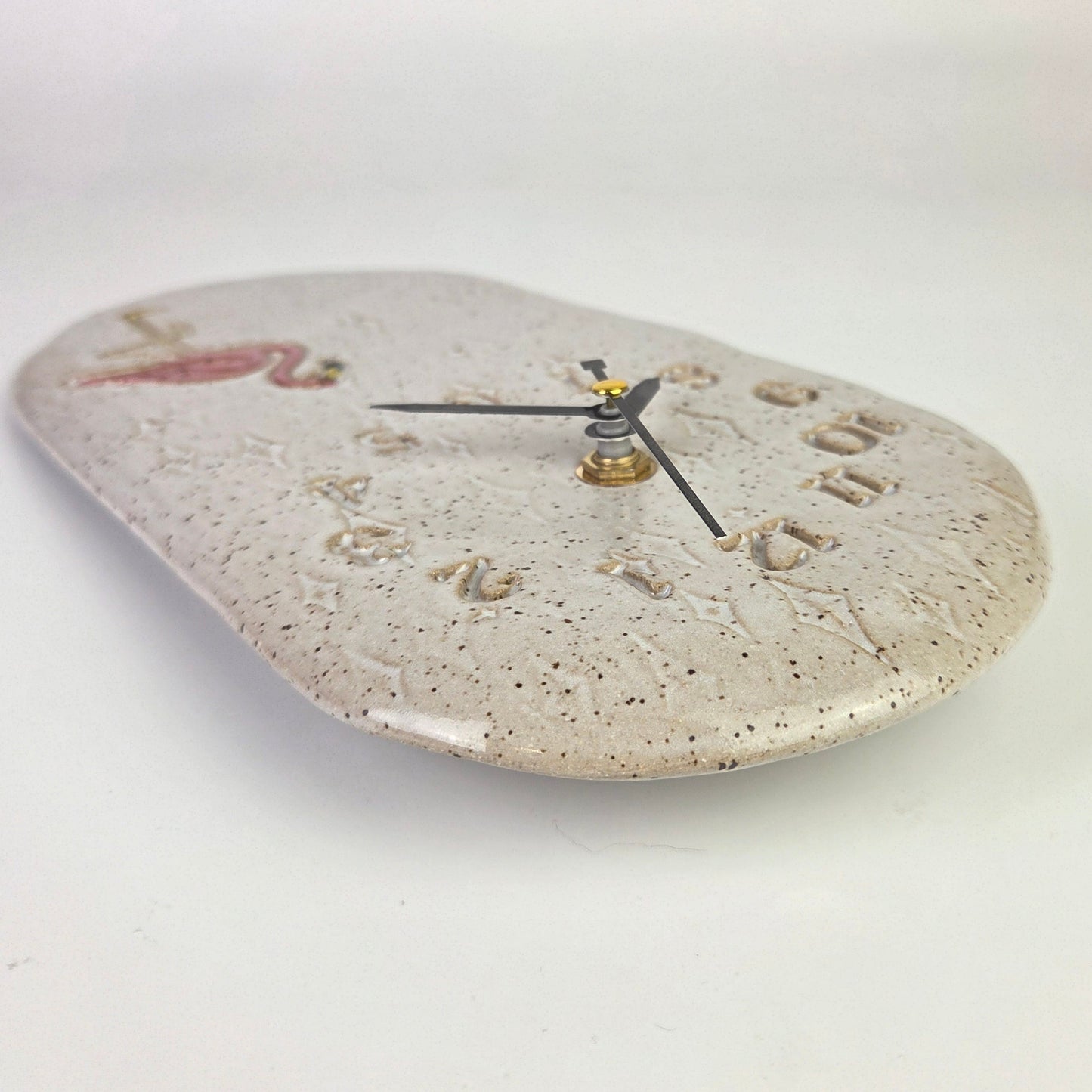 Flamingo on Mid-Century Design White Stoneware Clock