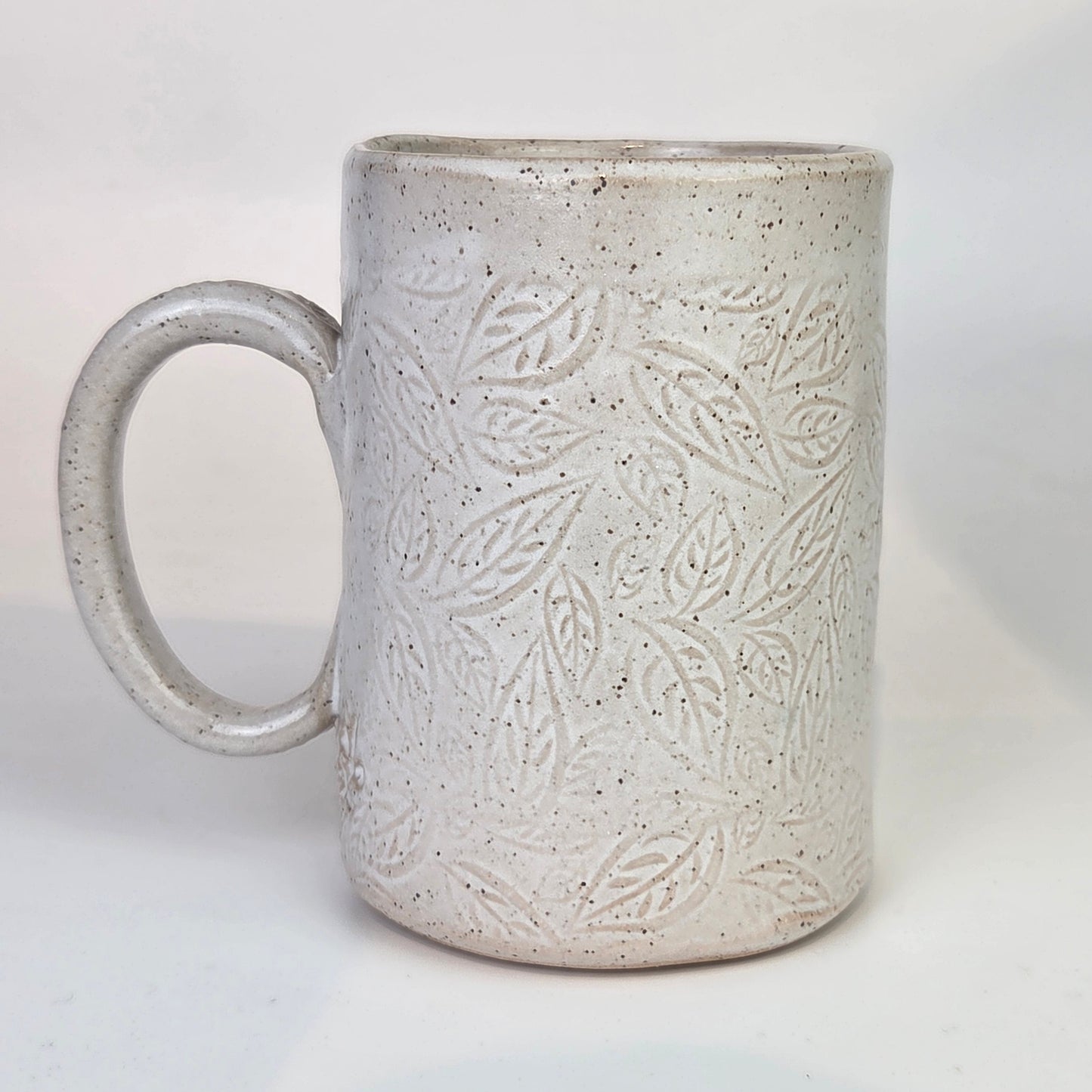 Sunflower on White Leaf Pattern Stoneware 14oz Mug
