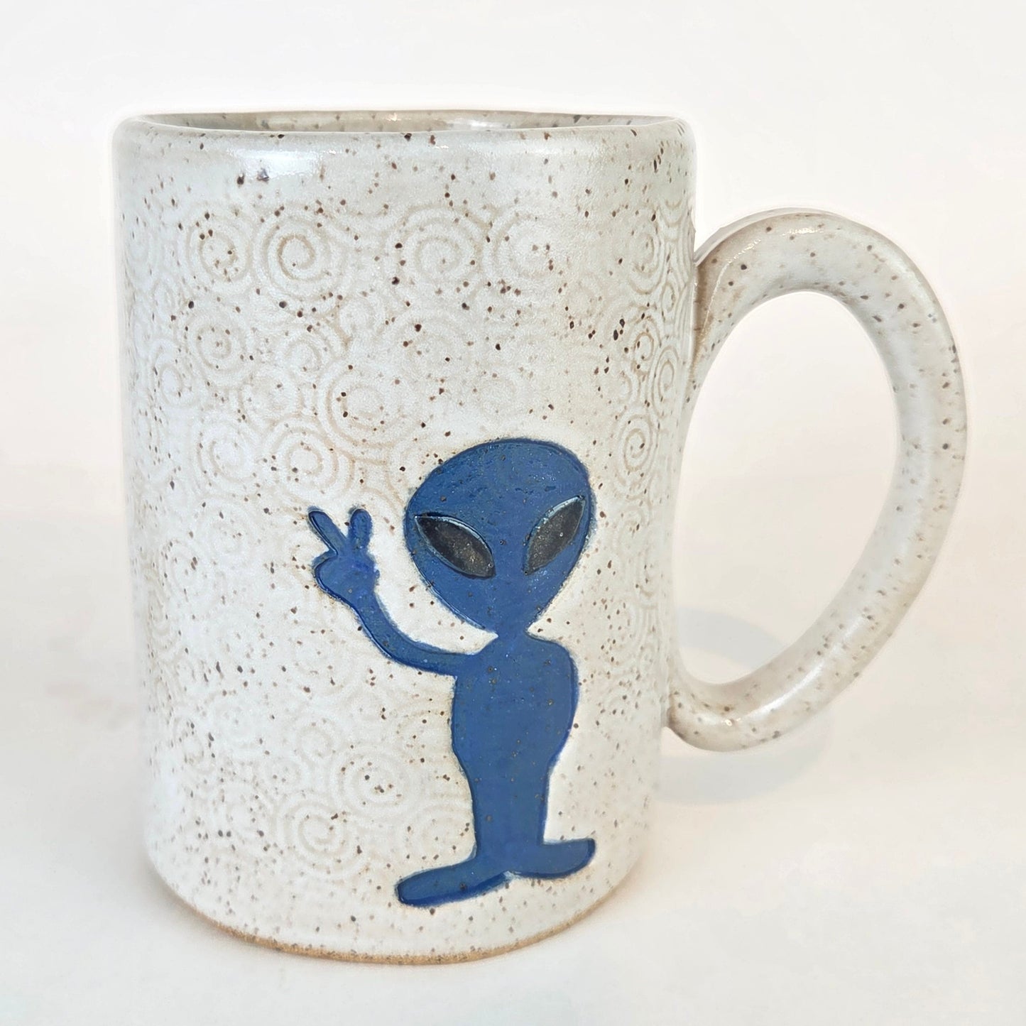 Blue Alien on White 14oz Stoneware Mug