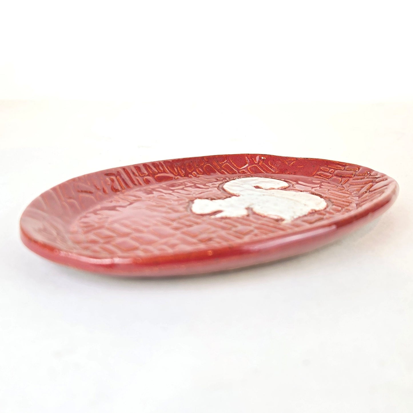 White Squirrel on Cinnamon Stoneware Oval Trinket Dish