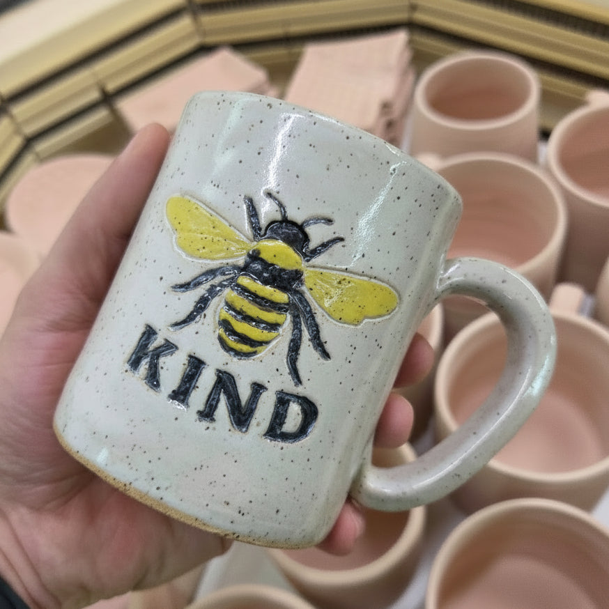 Bee Kind on White Stoneware 14oz Mug