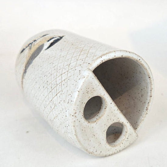 Chickadee on White Handmade Stoneware Toothbrush Holder