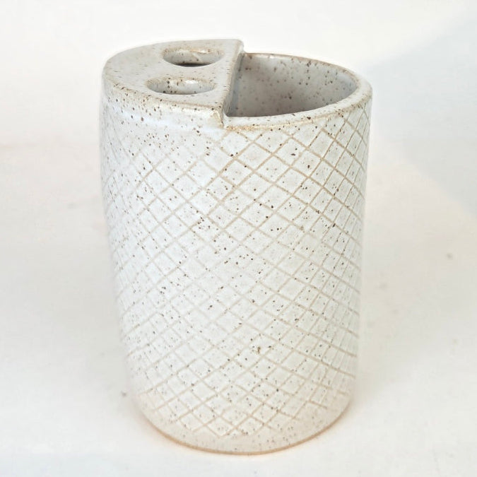 Chickadee on White Handmade Stoneware Toothbrush Holder