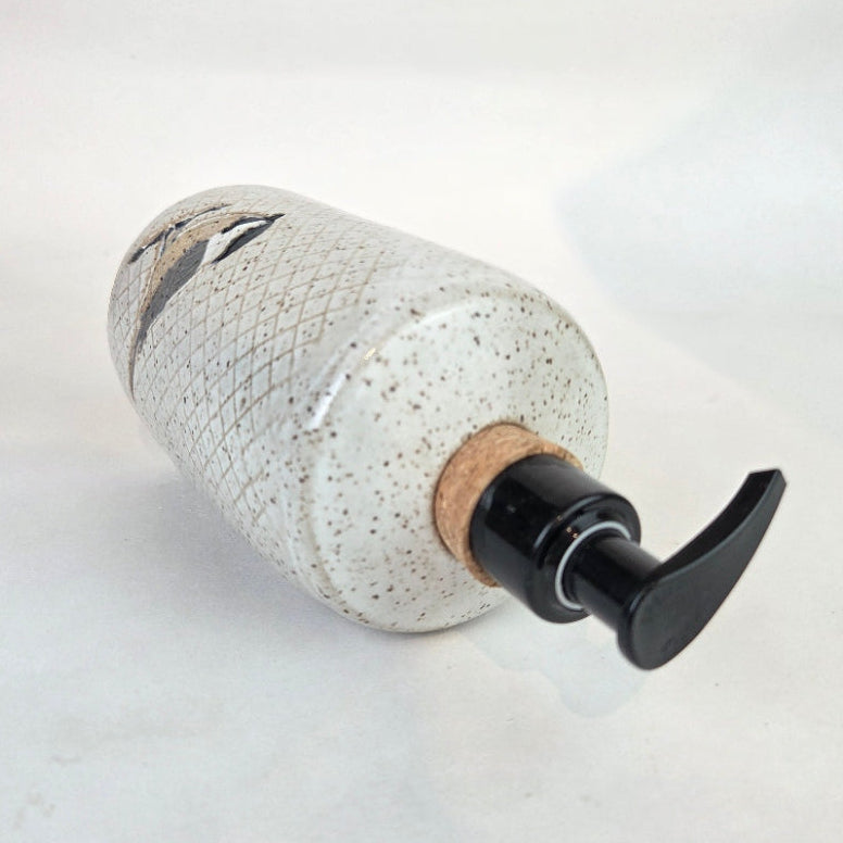 Chickadee on White Stoneware Soap/Lotion Dispenser