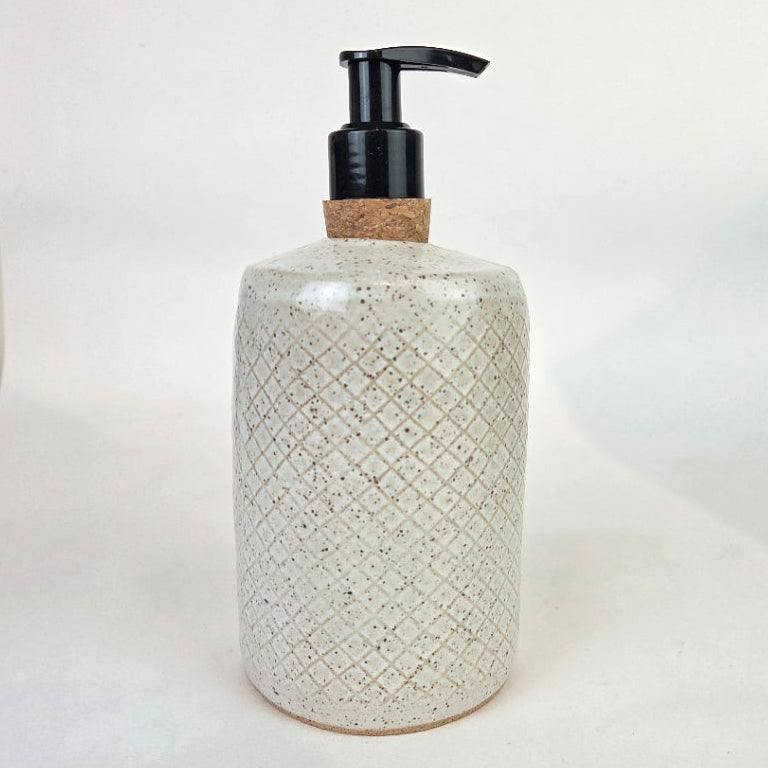 Chickadee on White Stoneware Soap/Lotion Dispenser