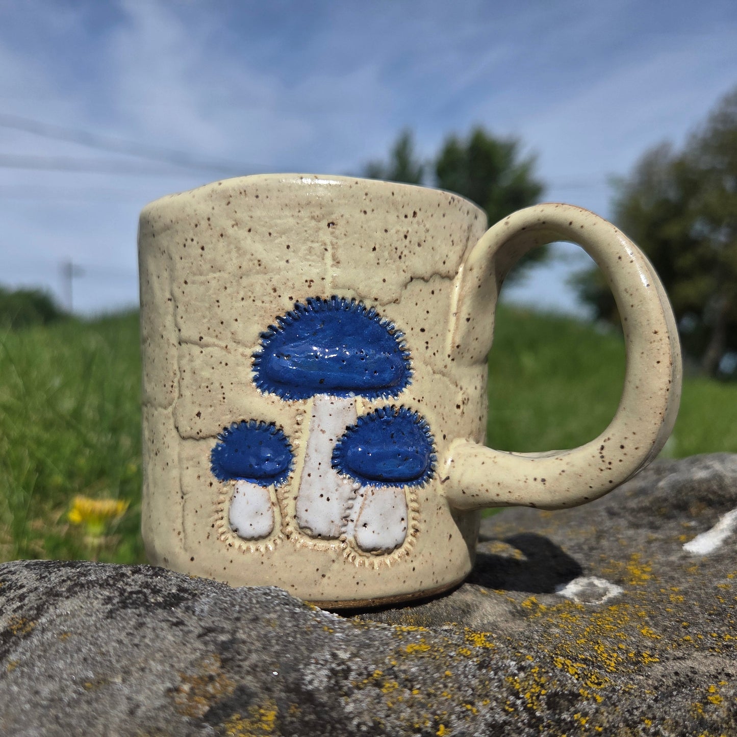 Blue Bonnet Mushroom on Butter 10oz Stoneware Mug