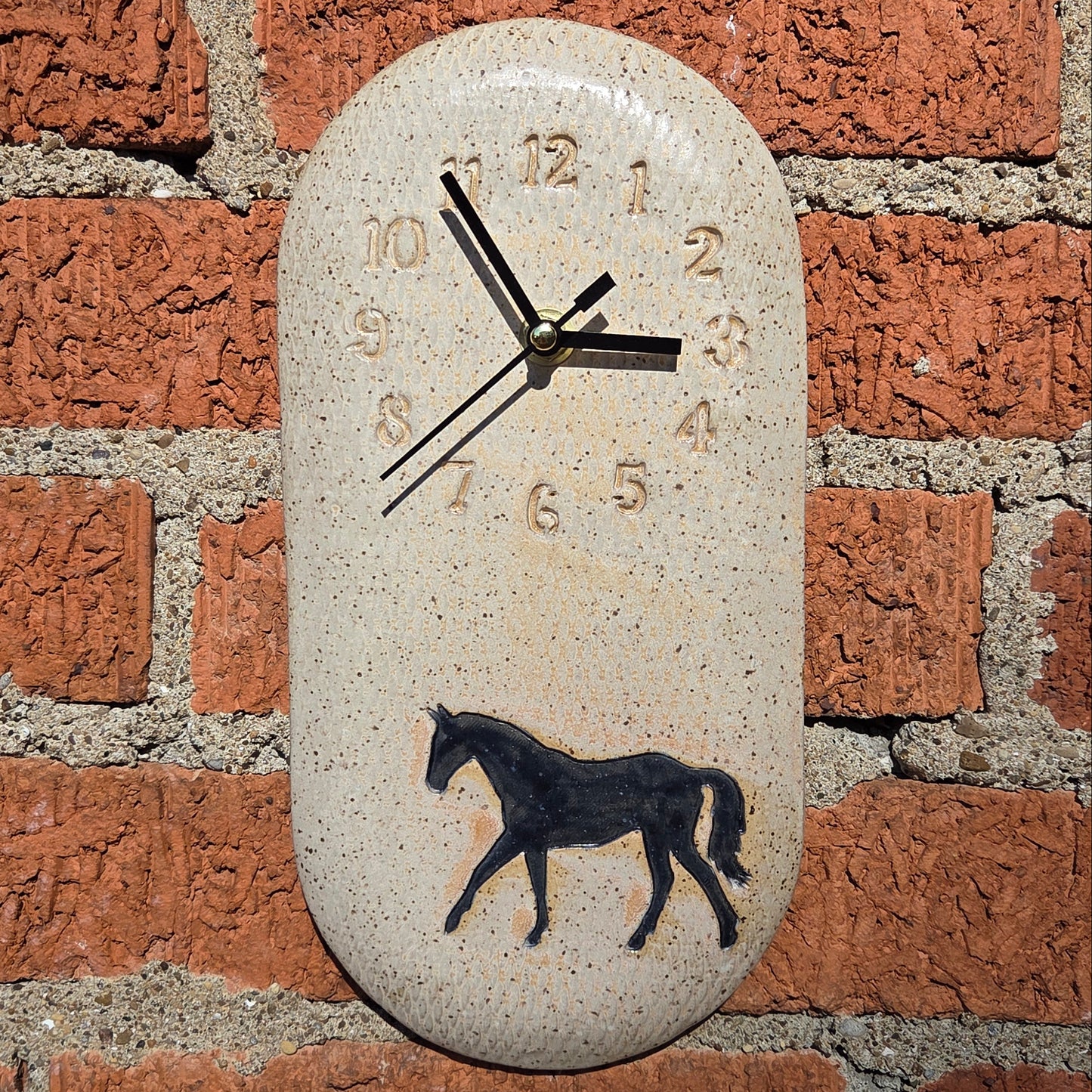 Black Horse on Cream Stoneware Handmade Clock