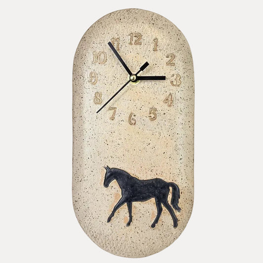 Black Horse on Cream Stoneware Handmade Clock