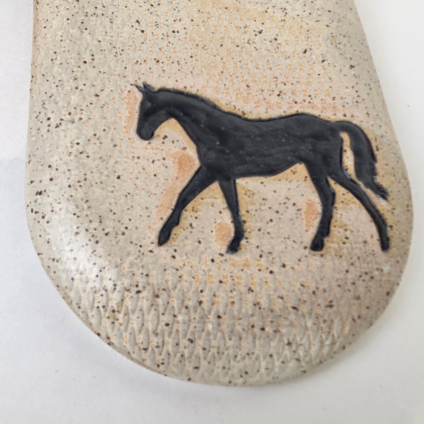 Black Horse on Cream Stoneware Handmade Clock