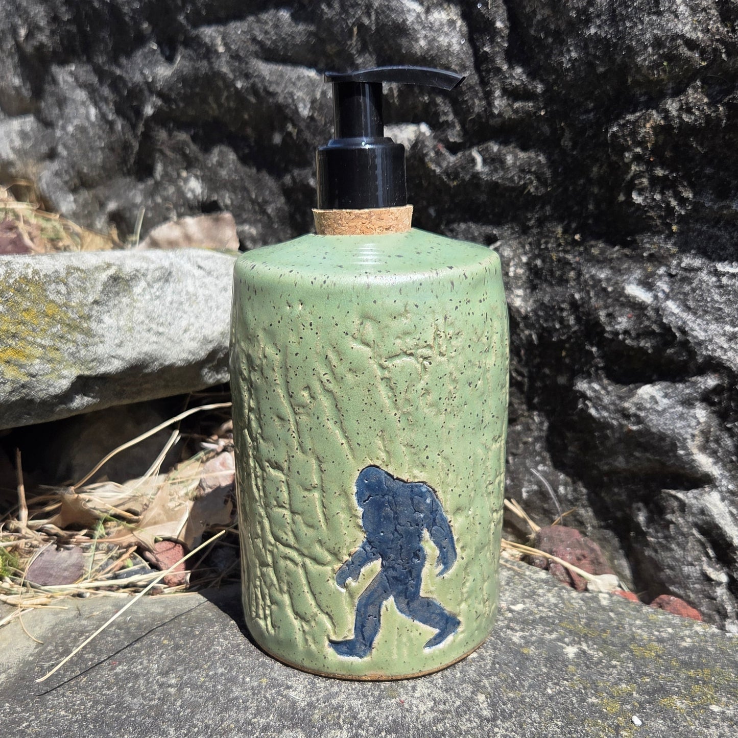 Sasquatch / Bigfoot Handmade Green Stoneware Soap/Lotion Dispenser