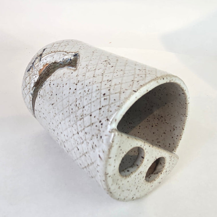 Tufted Titmouse on White Handmade Stoneware Toothbrush Holder