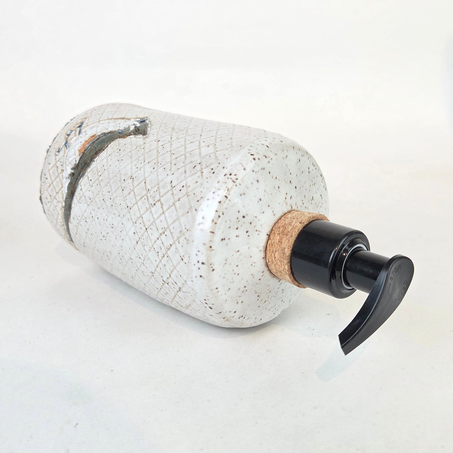 Tufted Titmouse on White Stoneware Soap/Lotion Dispenser