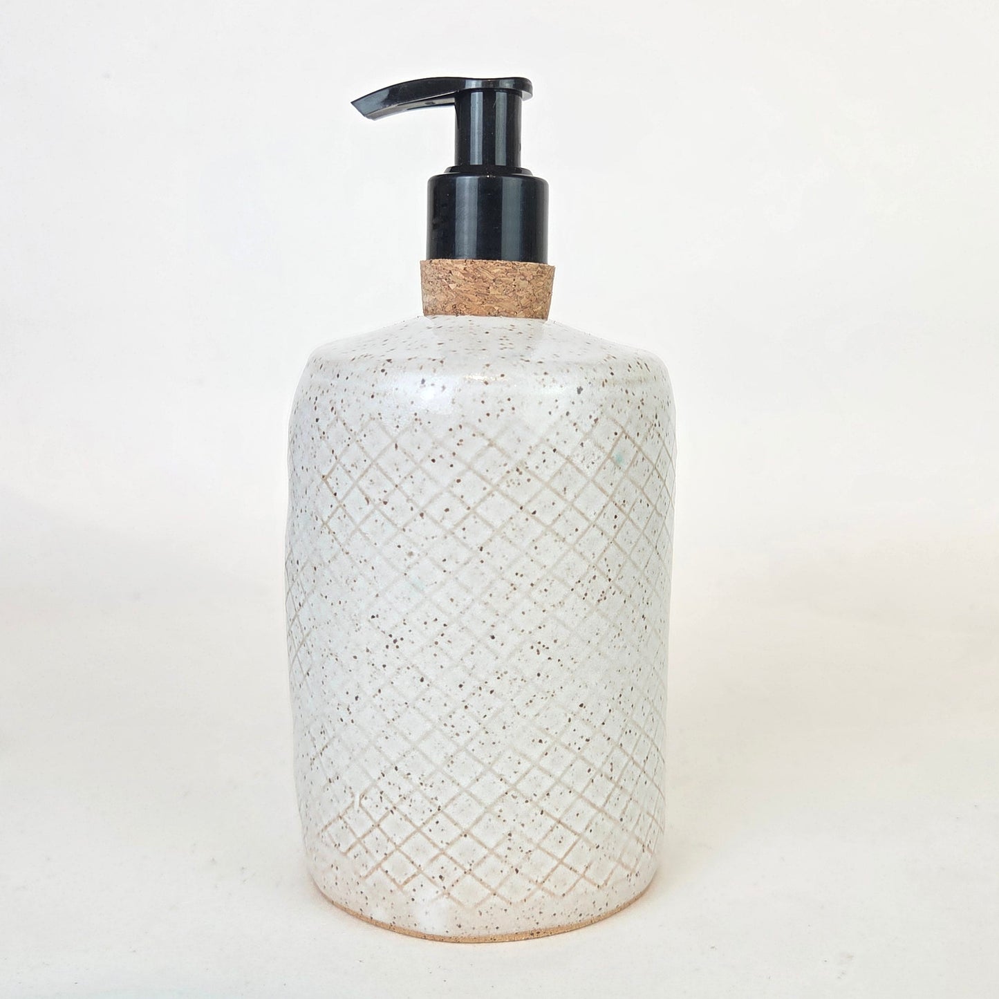 Tufted Titmouse on White Stoneware Soap/Lotion Dispenser