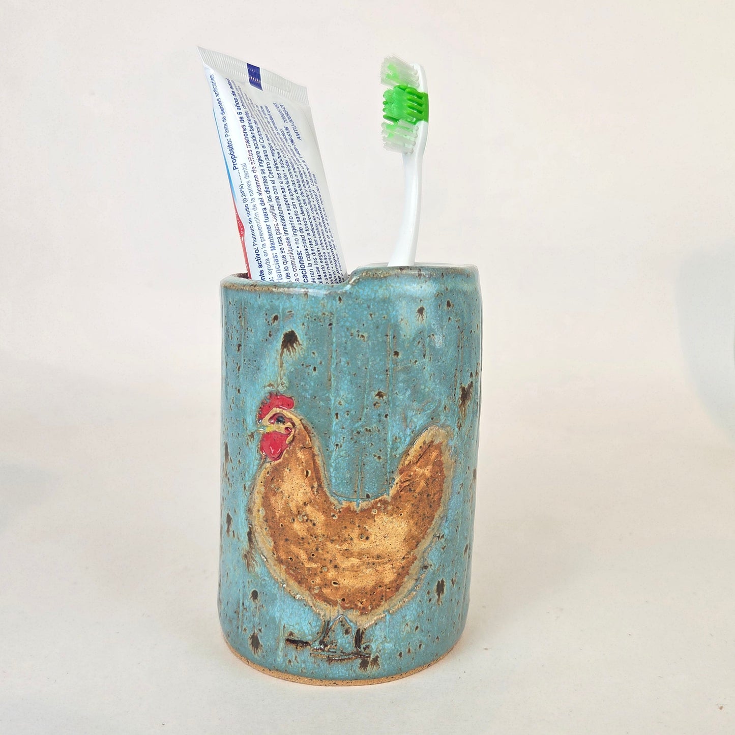 Brown Chicken Handmade Stoneware Toothbrush Holder