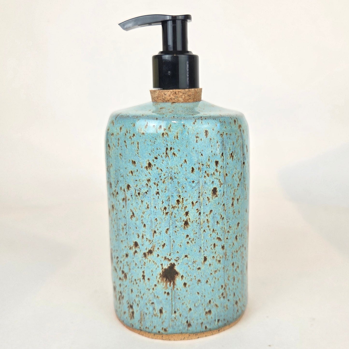 White Chicken on Blue Spangle Stoneware Soap/Lotion Dispenser