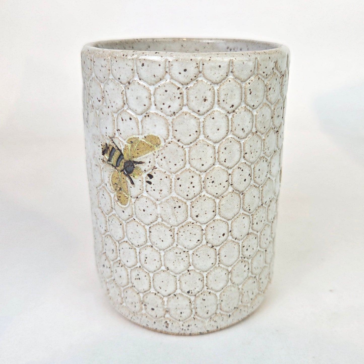 Bee Pattern White 14oz Stoneware Tumbler