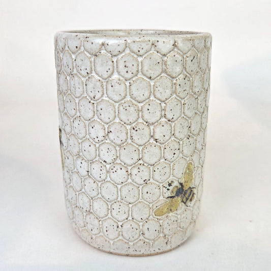 Bee Pattern White 14oz Stoneware Tumbler