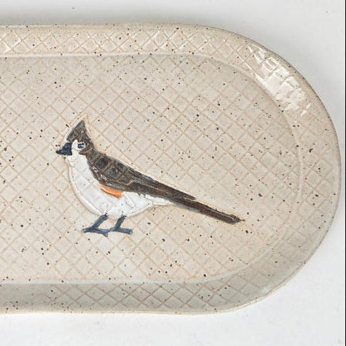 Tufted Titmouse on 10" White Stoneware Handmade Platter