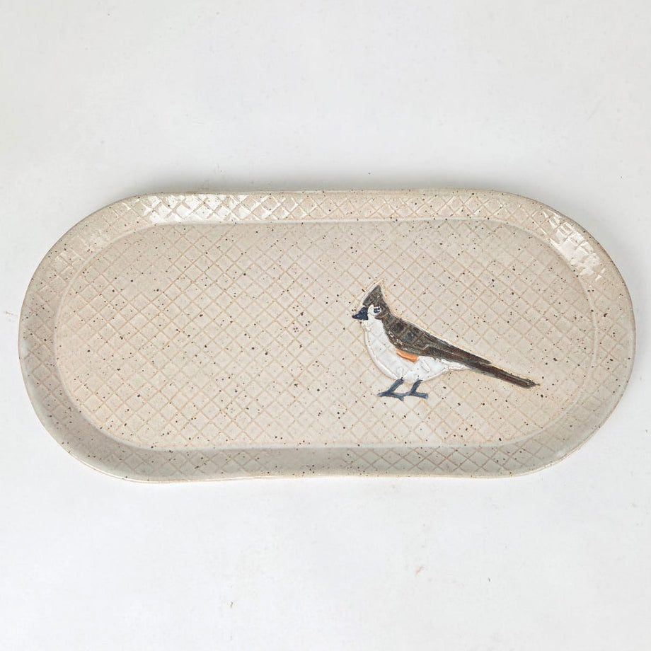 Tufted Titmouse on 10" White Stoneware Handmade Platter
